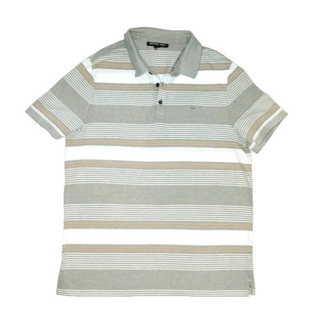 Michael Kors Men's Polo Shirt Gray Striped Short Sleeve Medium